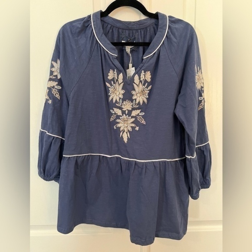 CUPIO L Pullover Puff-Sleeve Tunic Top